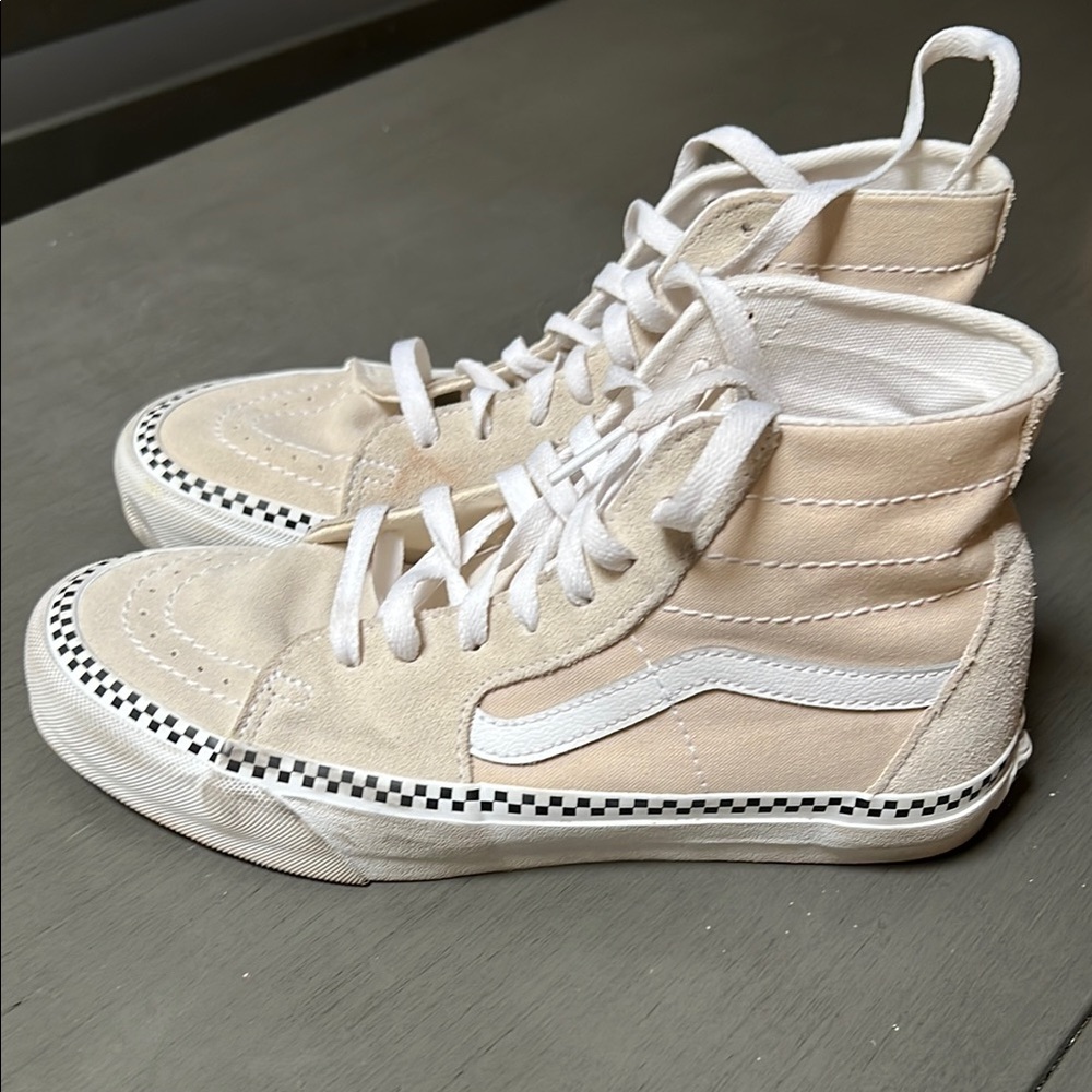 Vans High-Top Sneakers in Beige and White
